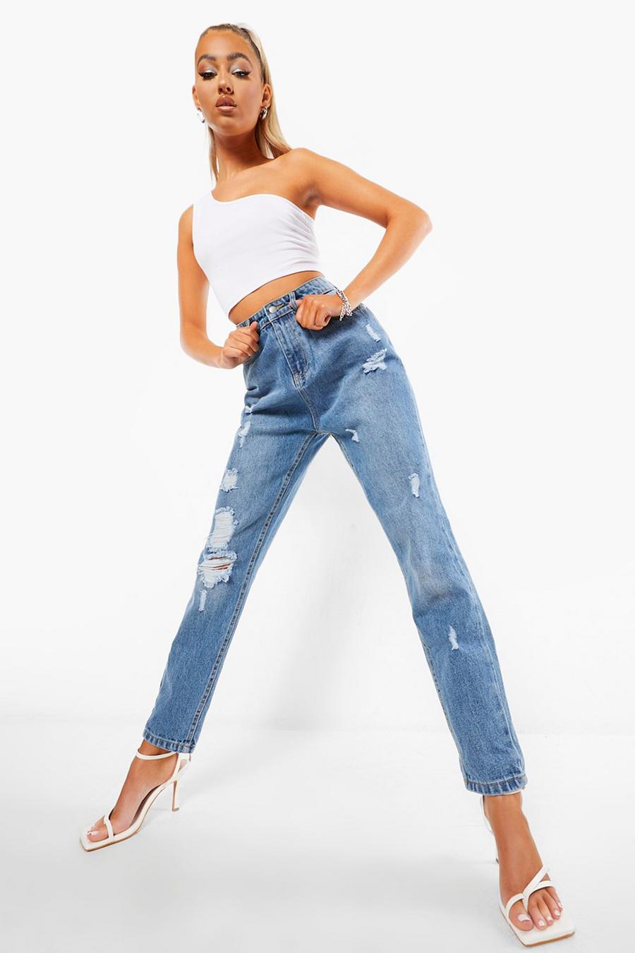 Jeans Tall Mom con smagliature, Azzurro chiaro image number 1