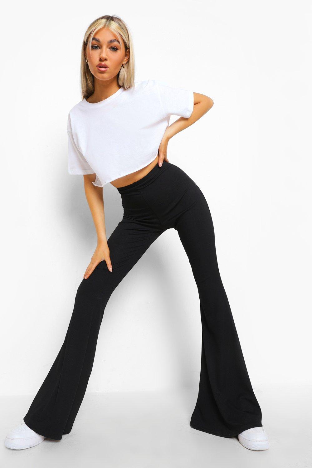 Boohoo Cotton Jersey High Waisted Flared Leggings in Black