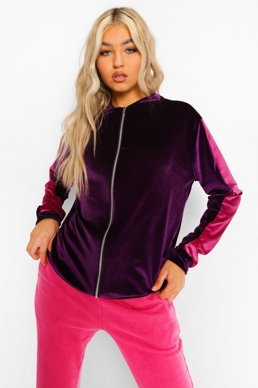 Bomber in velour con righe laterali Tall , Viola image number 1