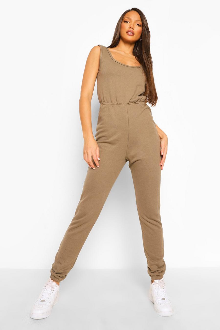 Taupe Tall Mouwloze Loopback Jumpsuit Met Laag Rond Decolleté image number 1