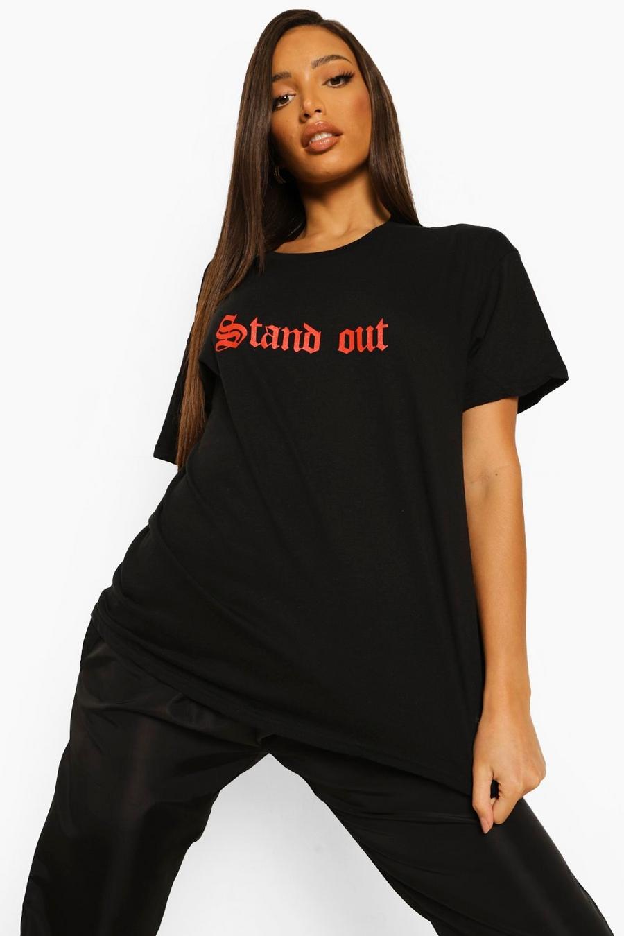 T-shirt Tall con scritta “Stand Out”, Nero image number 1