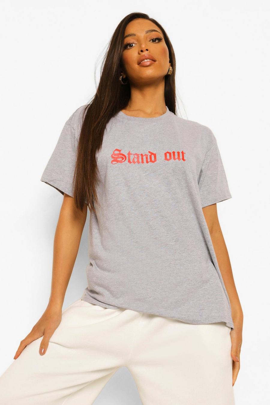 Tall T-Shirt mit „Stand Out“-Slogan, Grau meliert image number 1