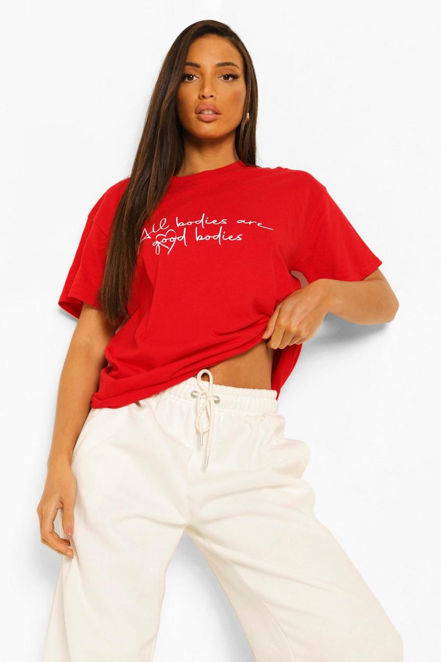 Red Tall - "Good Bodies" T-shirt med slogan och hjärta image number 1