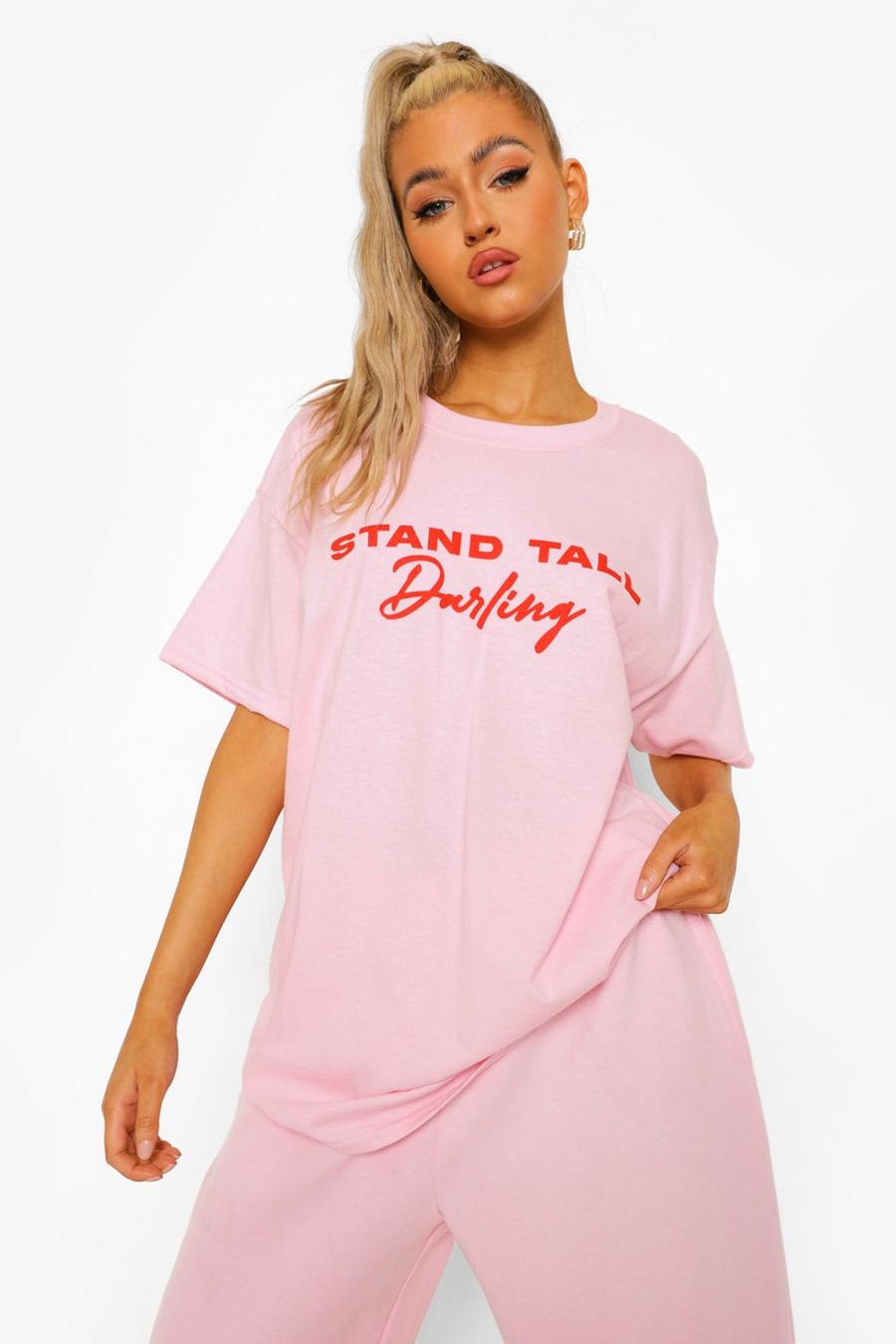 T-shirt Tall con scritta “Stand Tall”, Rosa pallido image number 1