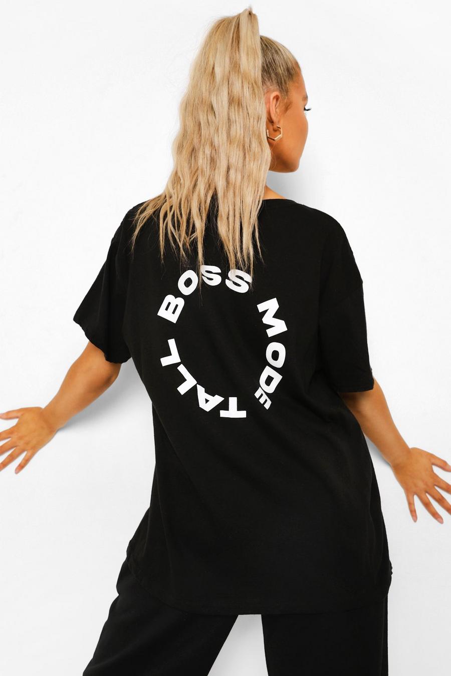 Black White Tall Boss Mode Backprint Graphic T-Shirt image number 1