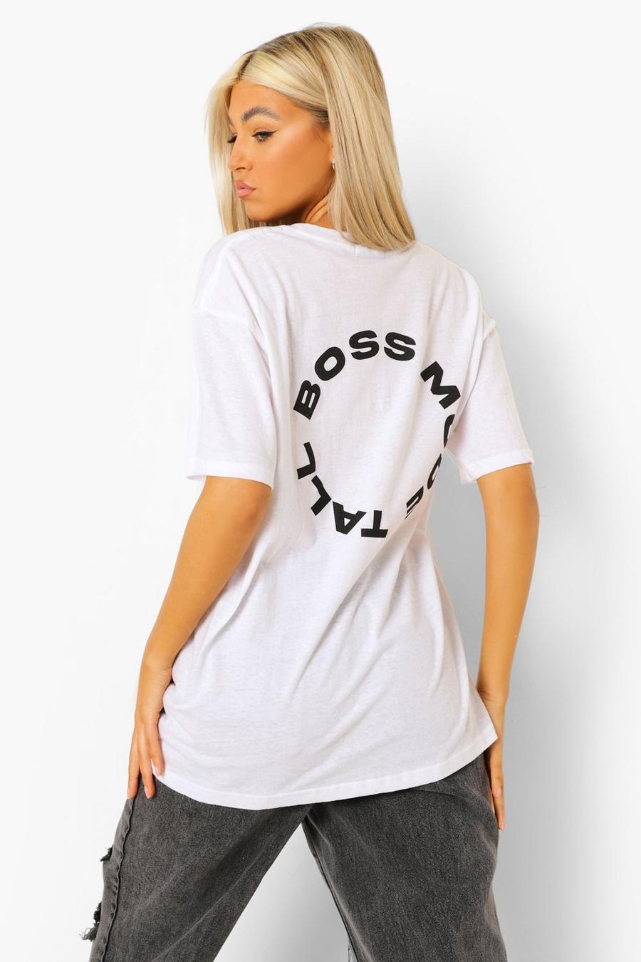 White Tall Boss Mode Back Print Slogan T-shirt image number 1