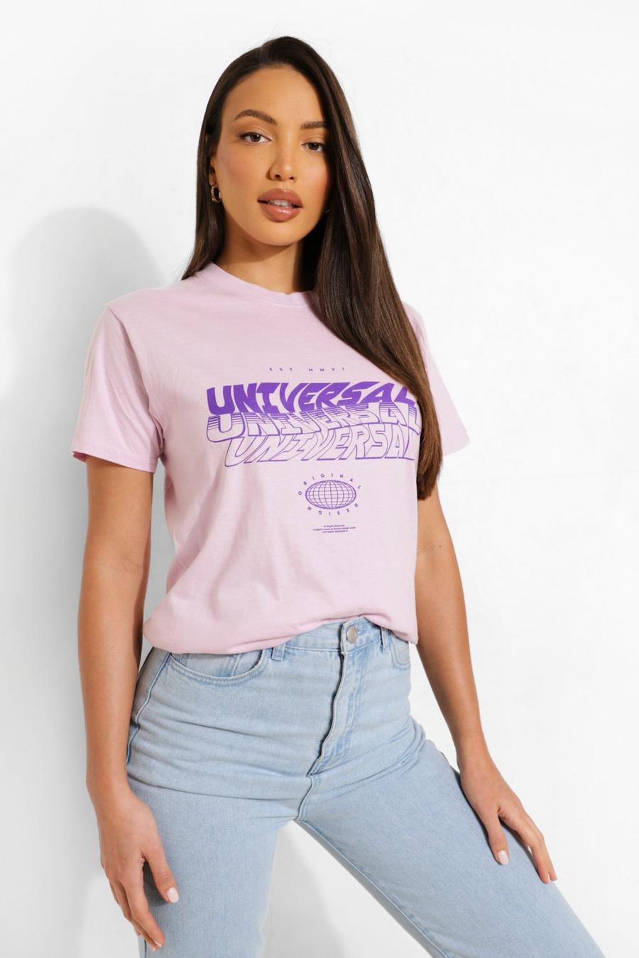 Tall kurzärmliges T-Shirt mit Universal-Print, Lilac image number 1