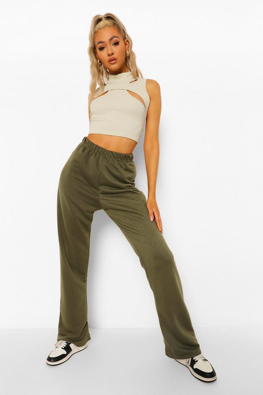 Khaki Tall Piping Side Wide Leg Joggers image number 1