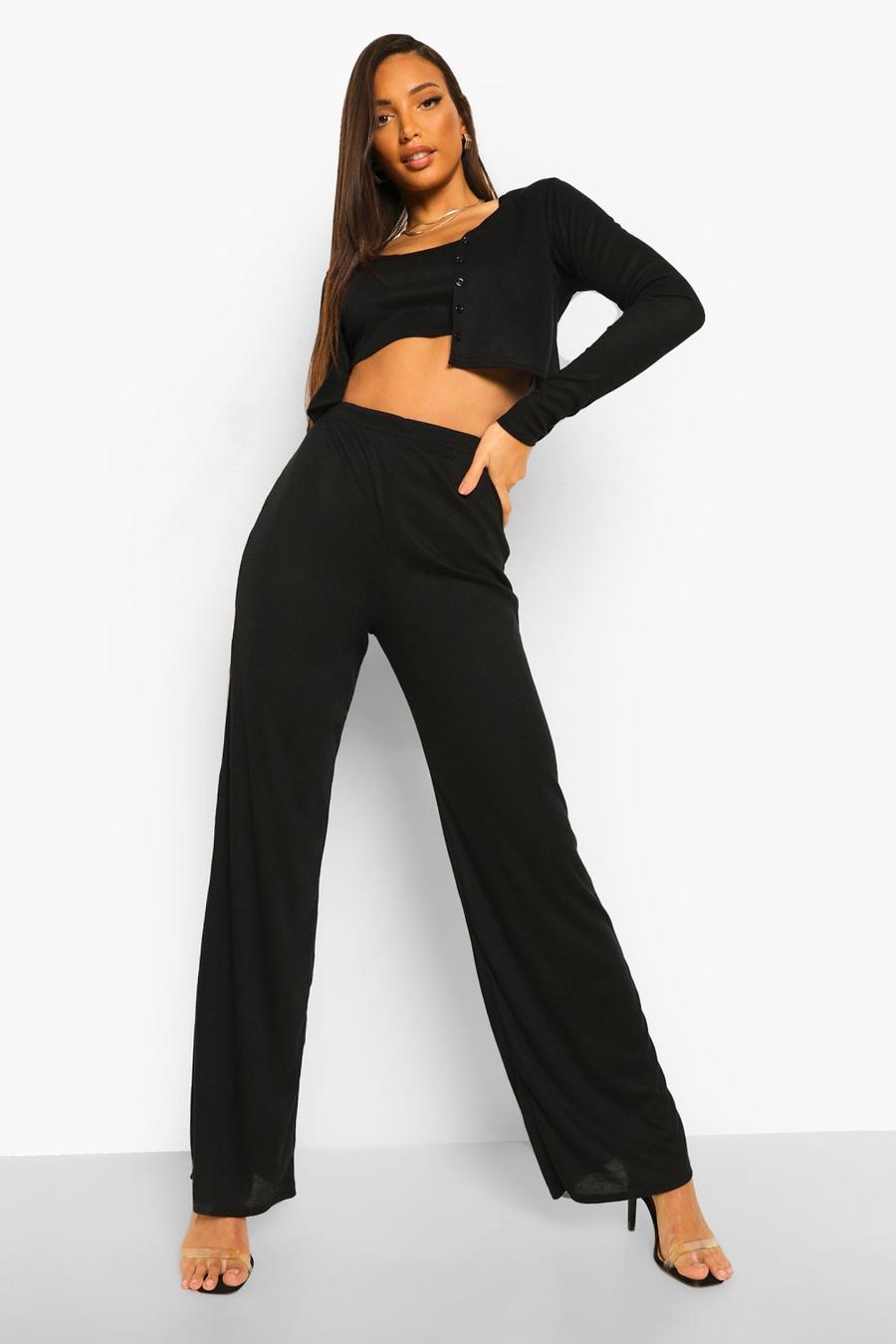 Black Tall Soft Rib 3 Piece Co-ord image number 1