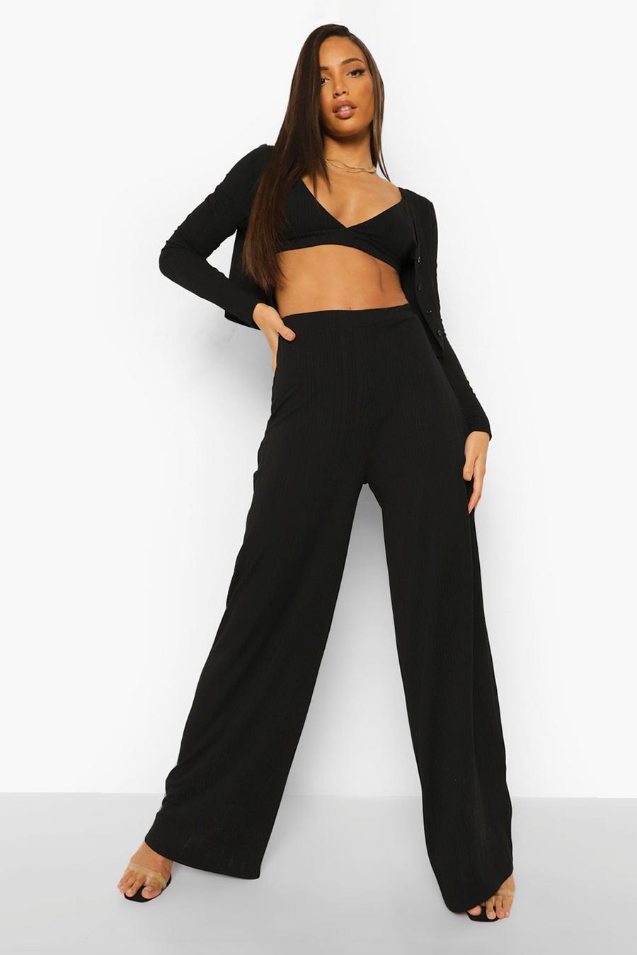 Black Tall Soft Rib 3 Piece Two-Piece Set image number 1