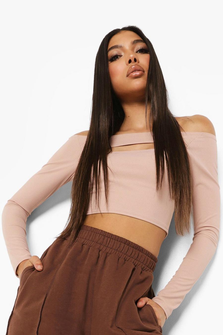 Stone Tall Rib Cut Out Off Shoulder Top image number 1