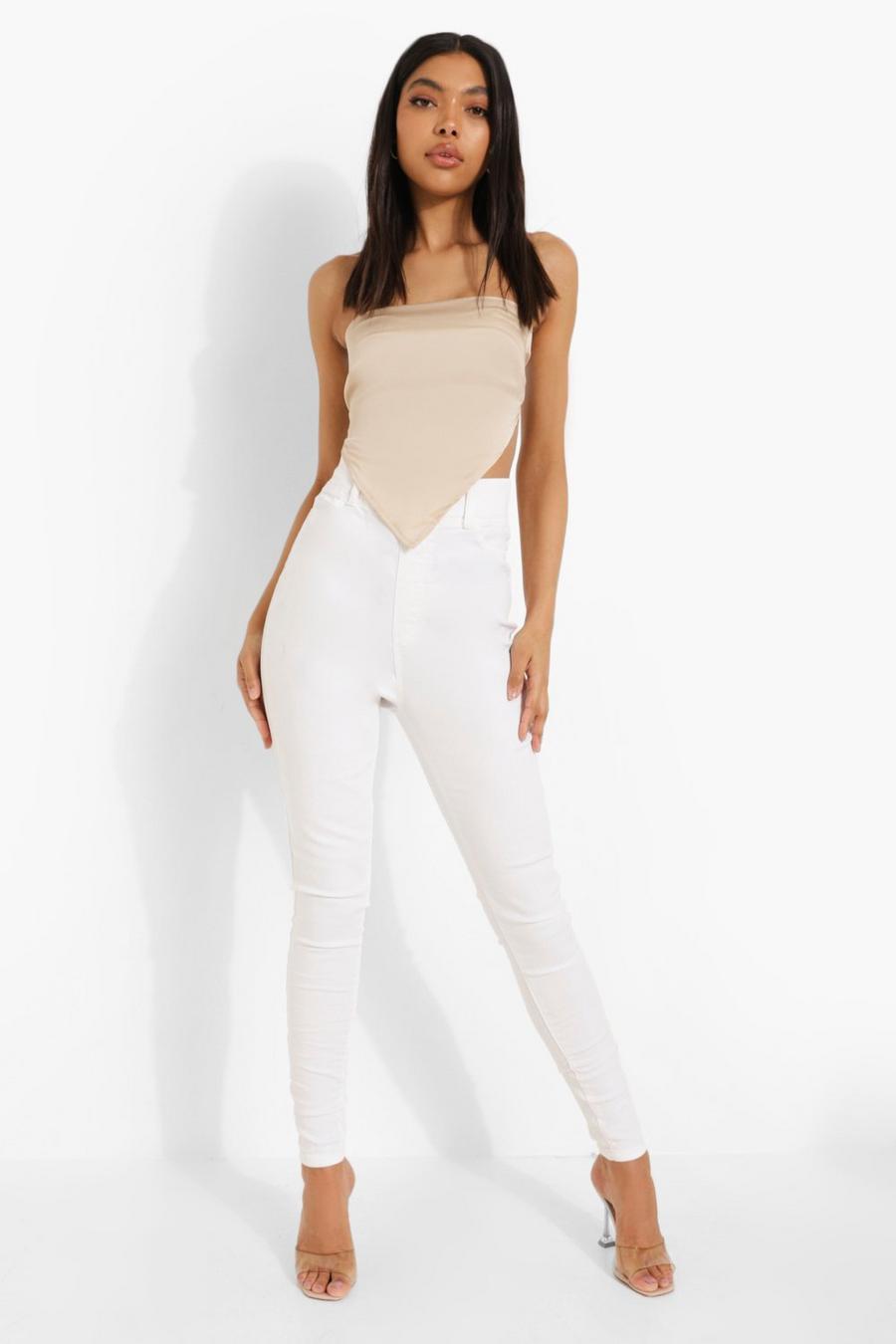 טייץ ג'ינס לבן מבד ג'ינס לנשים גבוהות image number 1