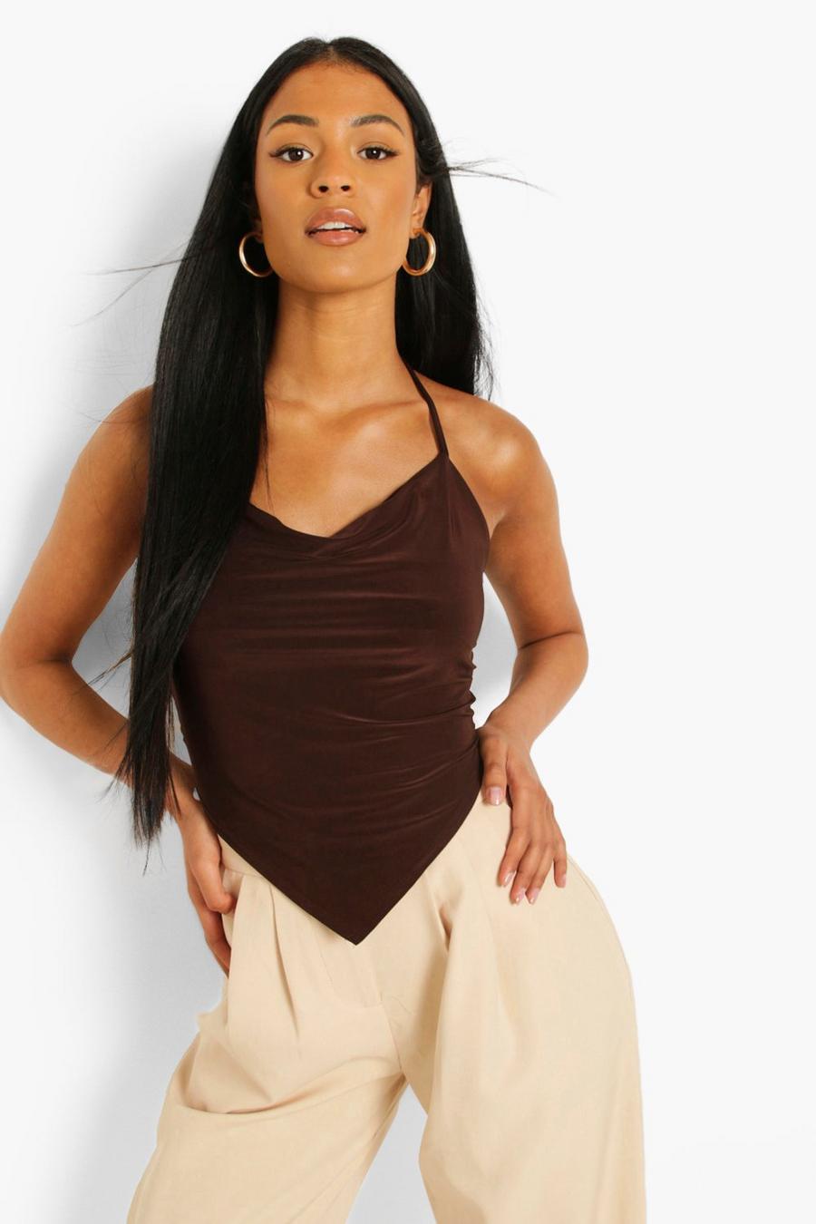 Chocolate Tall Halter Scarf Crop Top image number 1