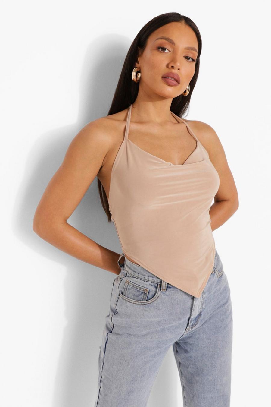 Stone Tall Halter Scarf Crop Top image number 1