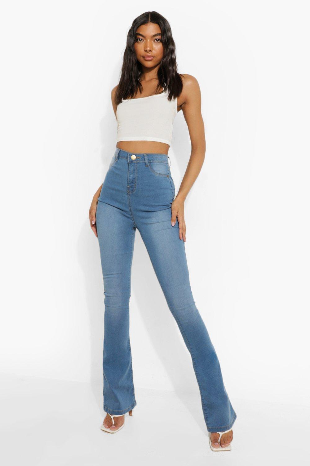 high waisted denim flare jeans