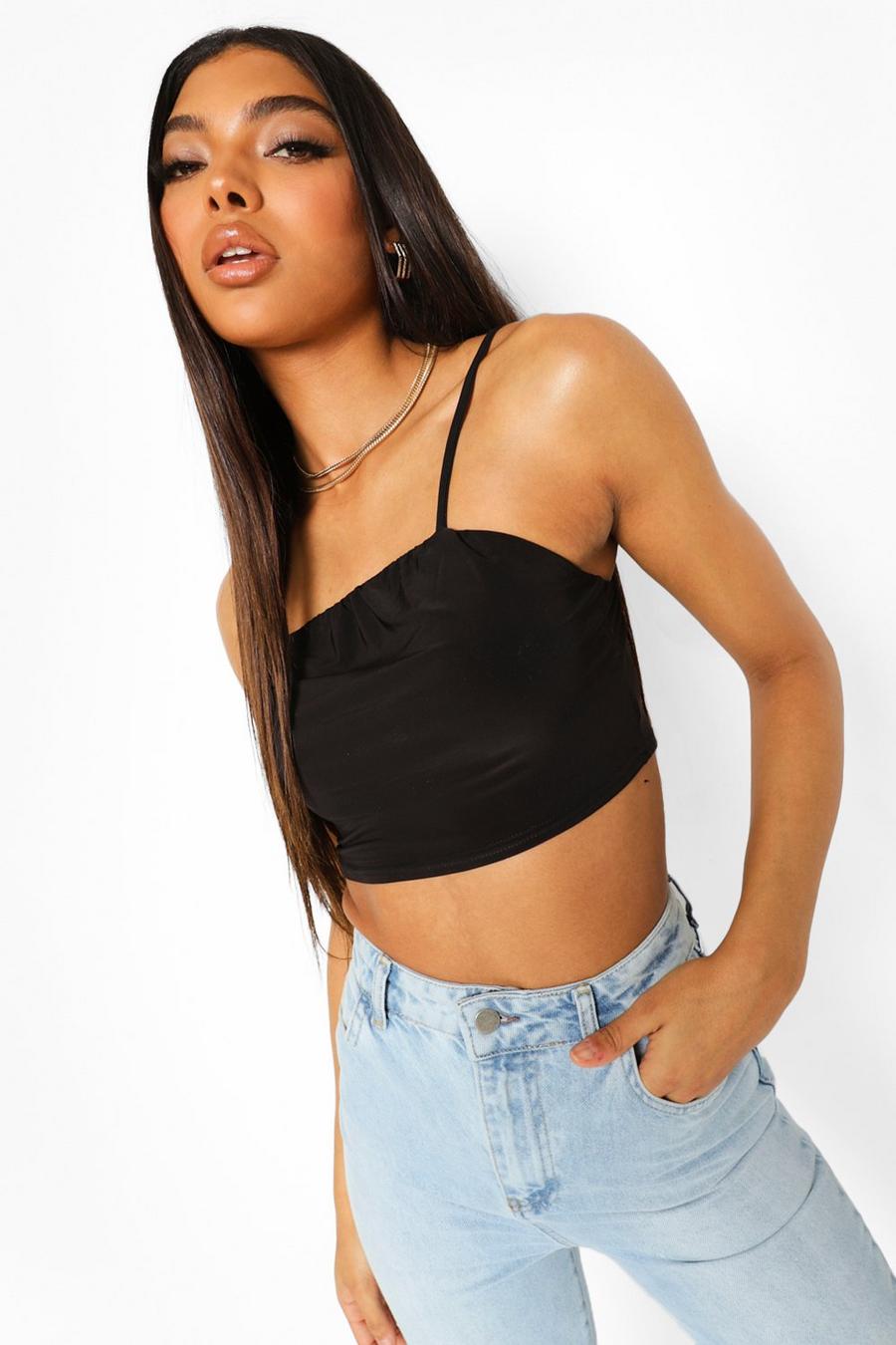 Black Tall Slinky Strappy Crop Top image number 1