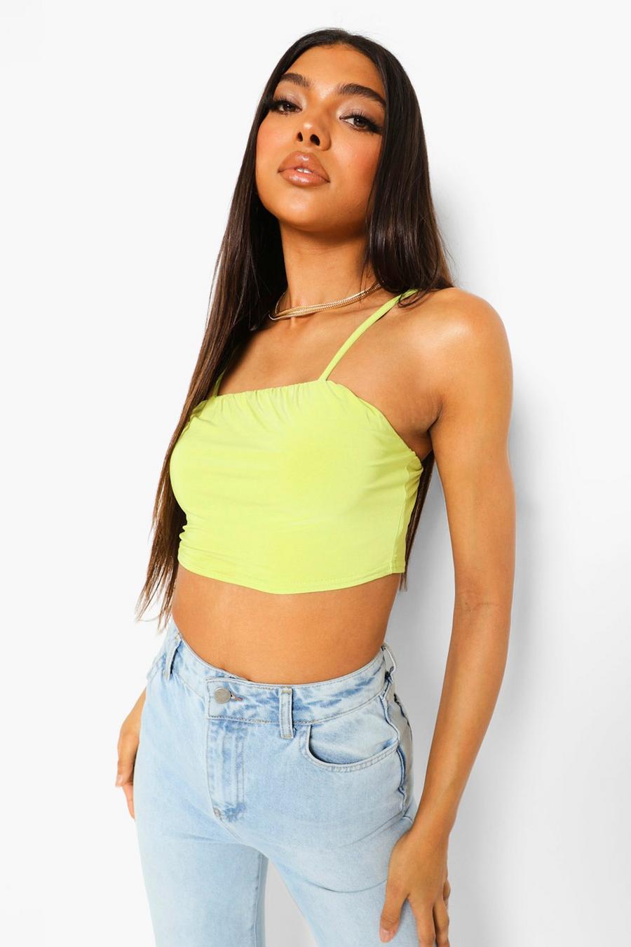Lime Tall Slinky Strappy Crop Top image number 1
