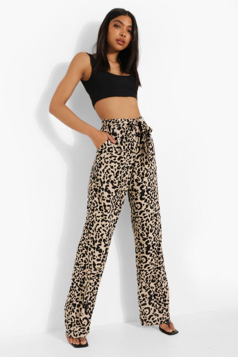 Stone Tall Leopard Tie Belt Wide Leg Trousers image number 1