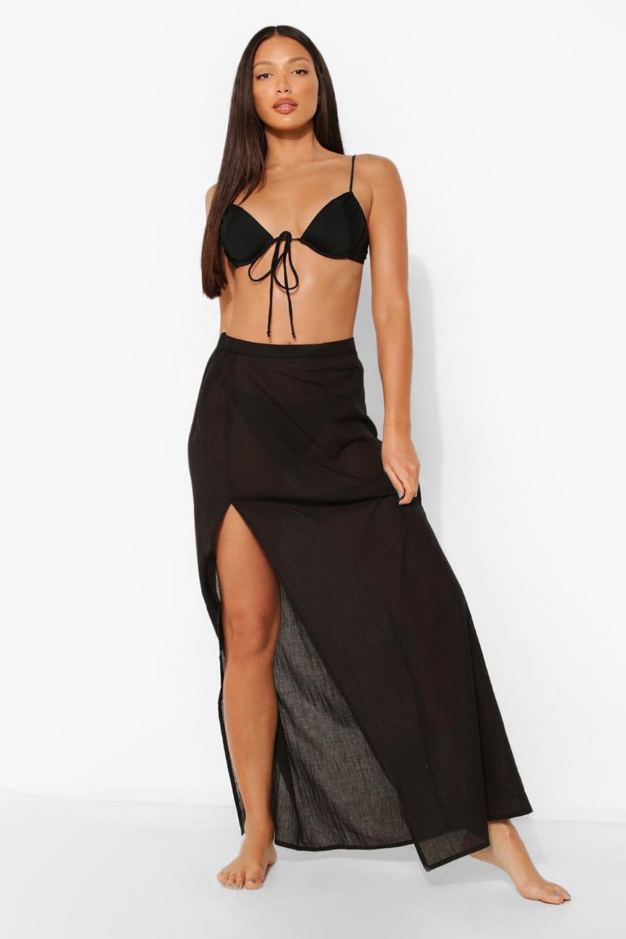Black Tall Linen Split Side Maxi Skirt image number 1