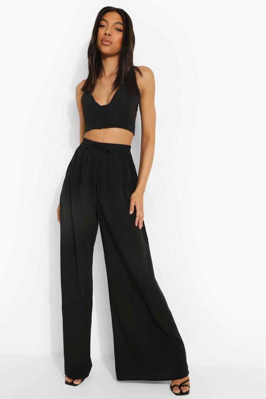 Black Tall Split Front Wide Leg Trousers image number 1