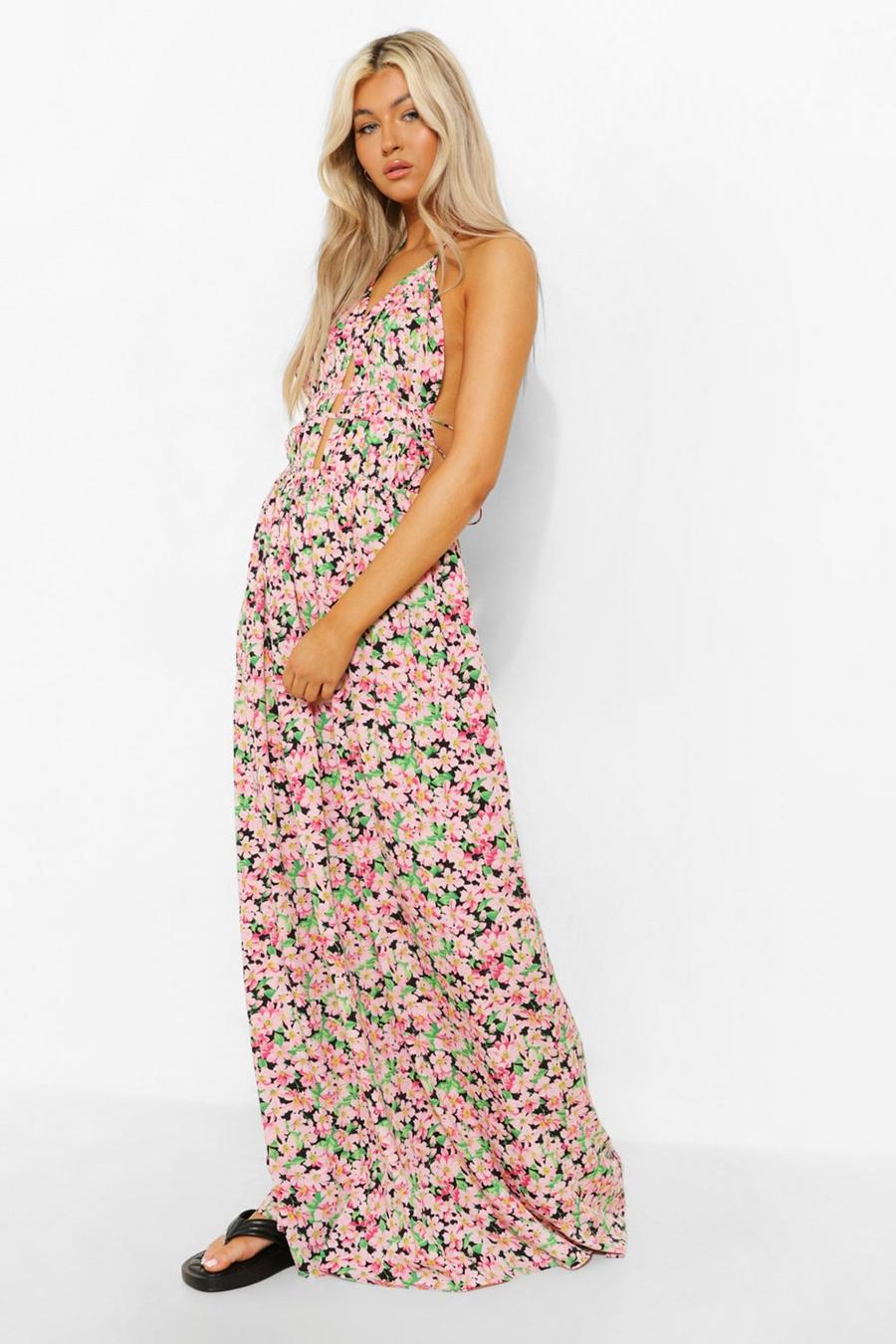 Green Tall Floral Plunge Front Maxi Dress image number 1