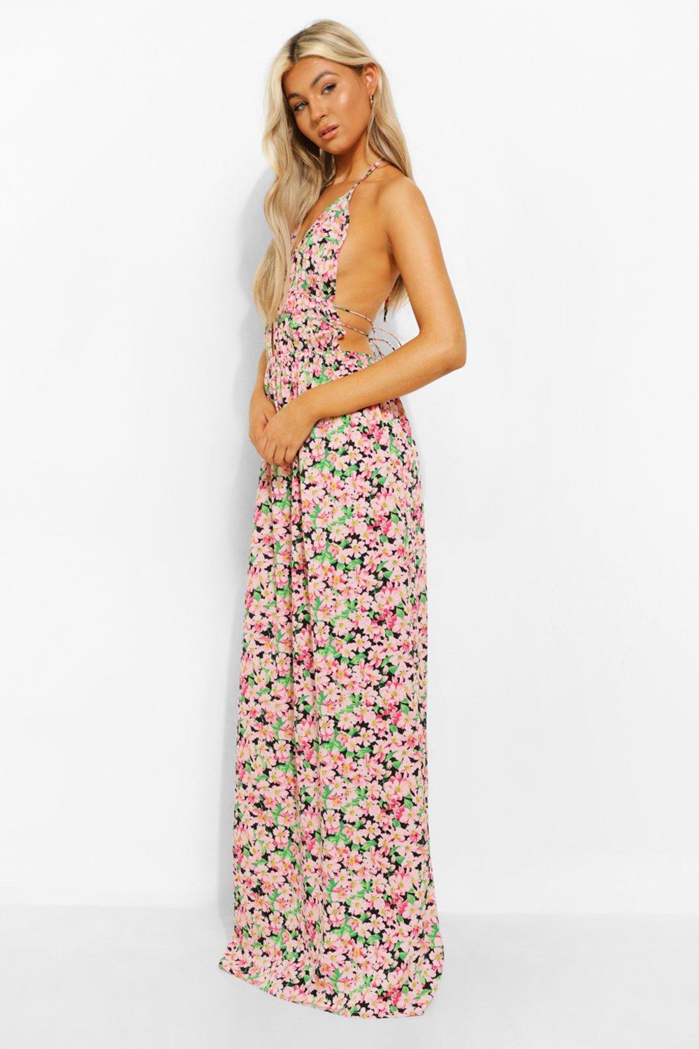 Floral plunge maxi dress best sale