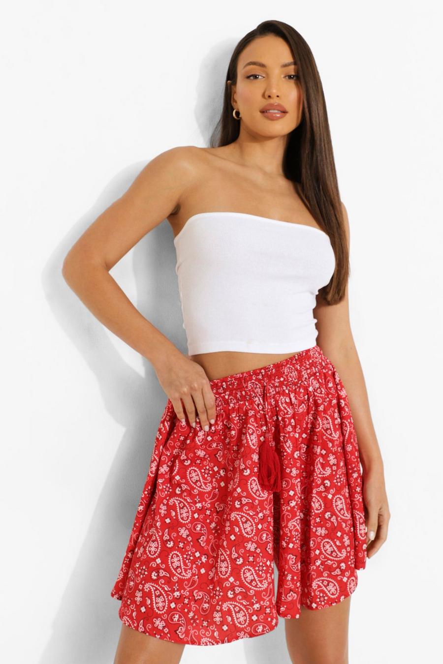 Red rouge Tall Losse Bandana Shorts image number 1