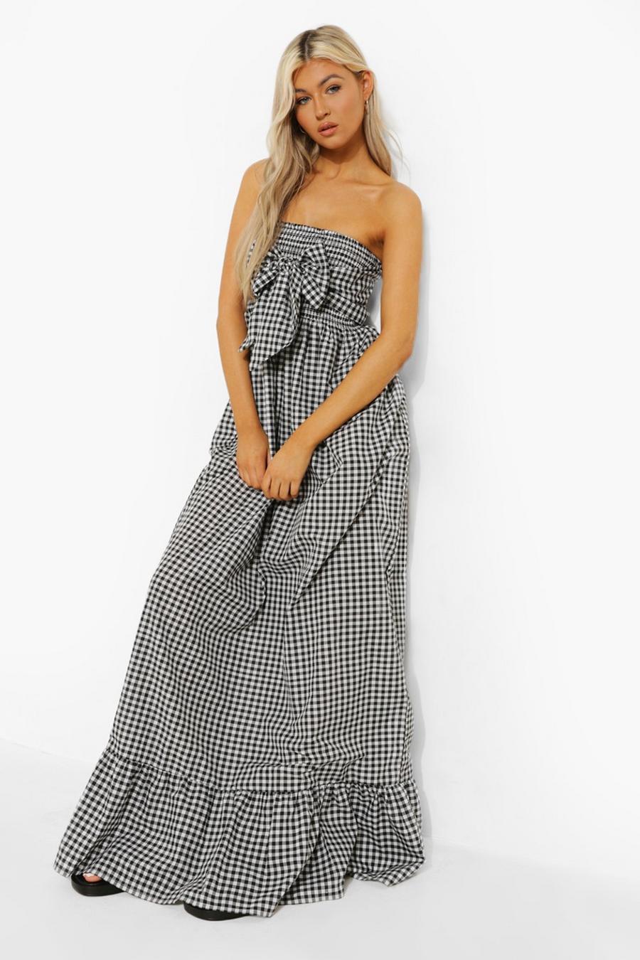 Black Tall Gingham Knot Front Maxi Dress image number 1