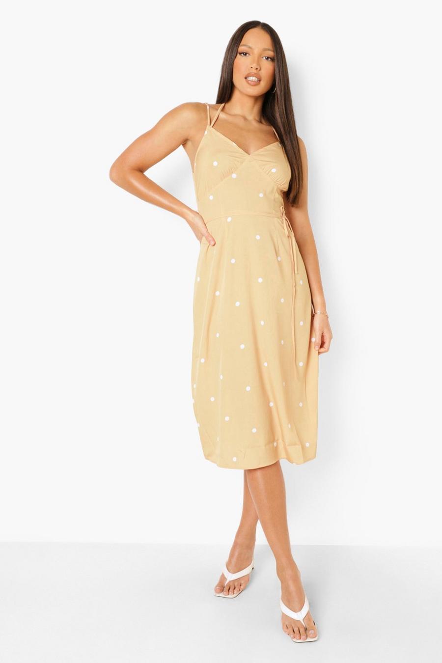 Stone Tall Spot Tie Detail Strappy Midi Dress image number 1
