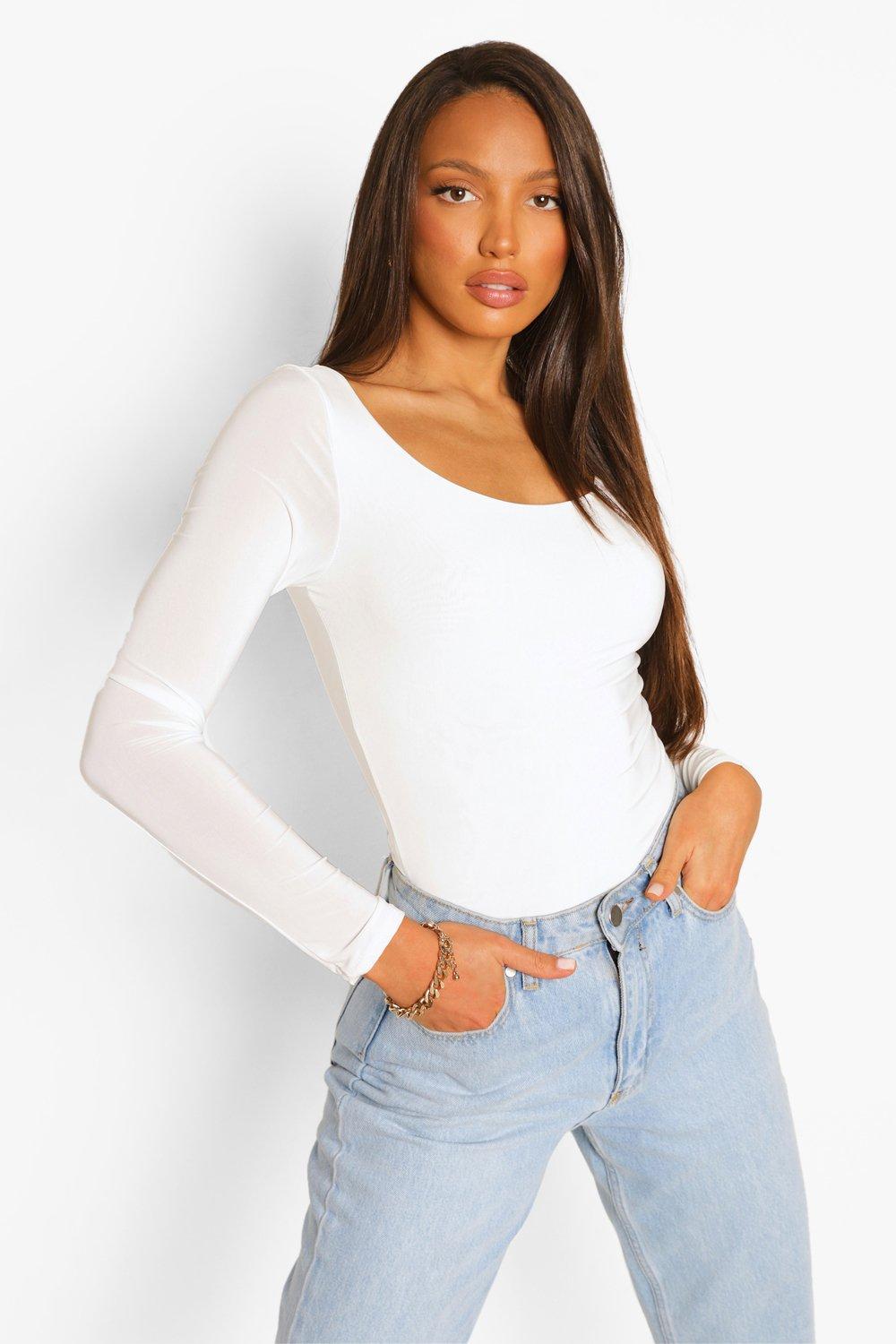 Tall Double Layer Scoop Long Sleeve Bodysuit