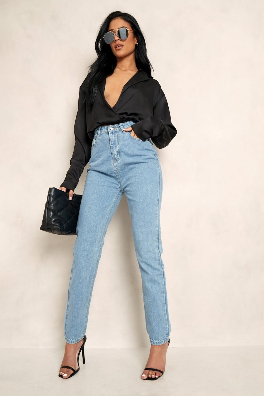 Mid blue Tall - Klassiska mom jeans med hög midja