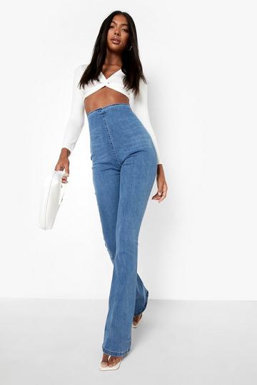 Tall High Waist Stretch Flared Denim Jegging mid blue