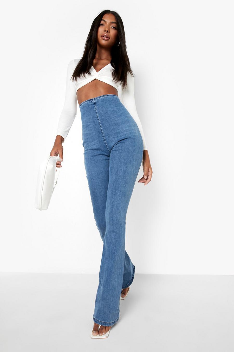 כחול ביניים טייץ ג'ינס מתרחב סטרץ' High Waist לנשים גבוהות image number 1