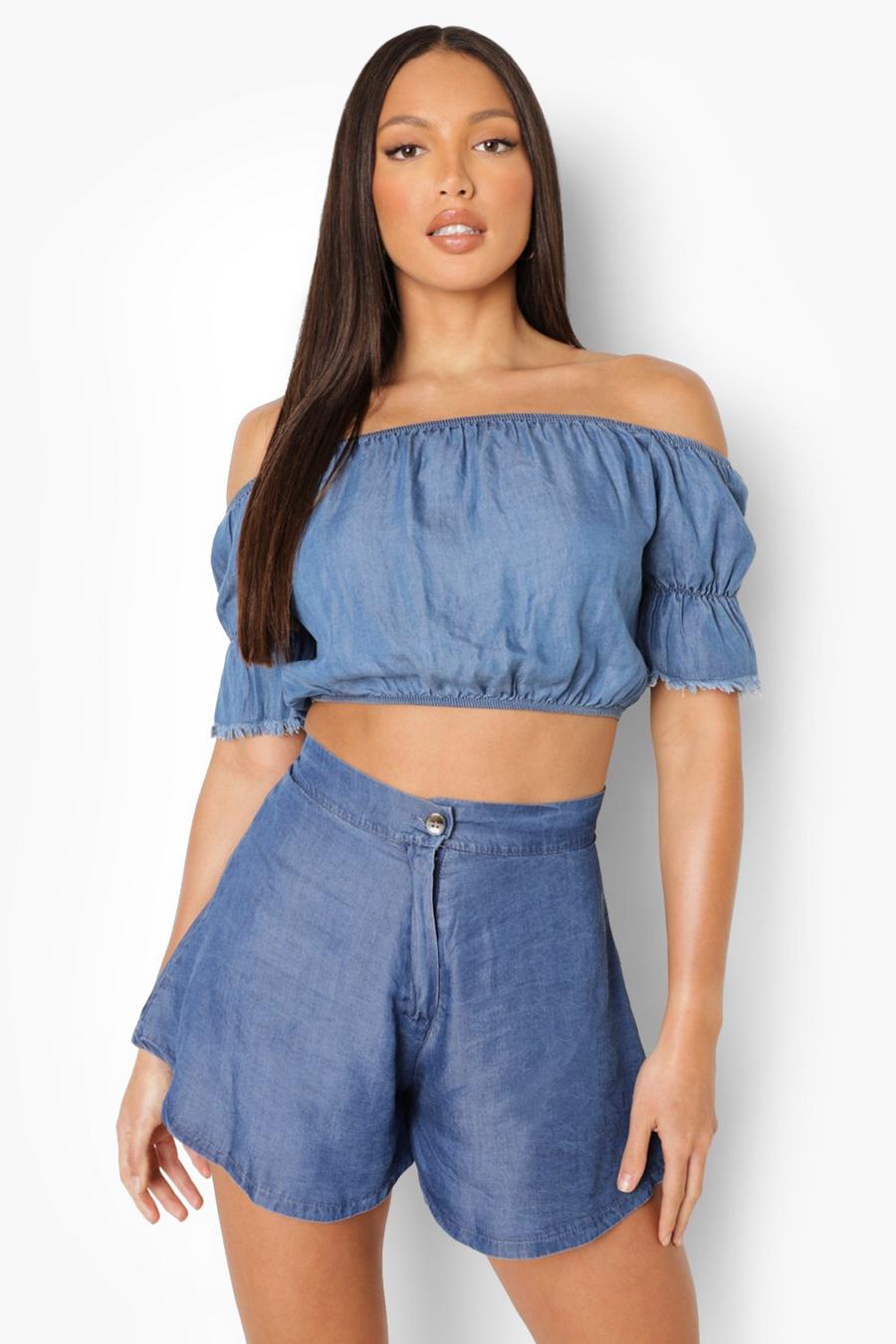 Mid blue Tall Wide Leg Jean Short image number 1