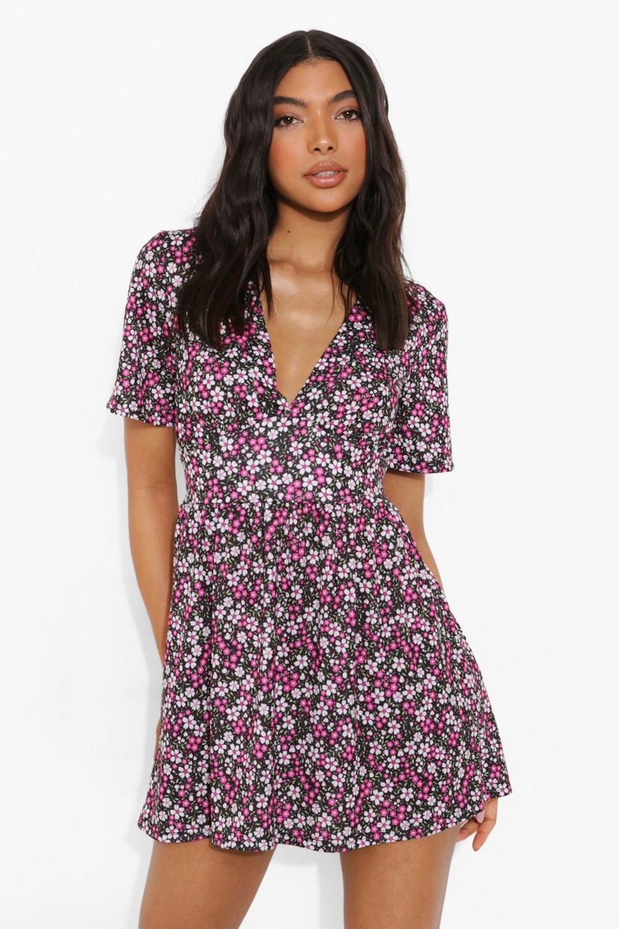 Black Tall Ditsy Floral Mini Dress image number 1