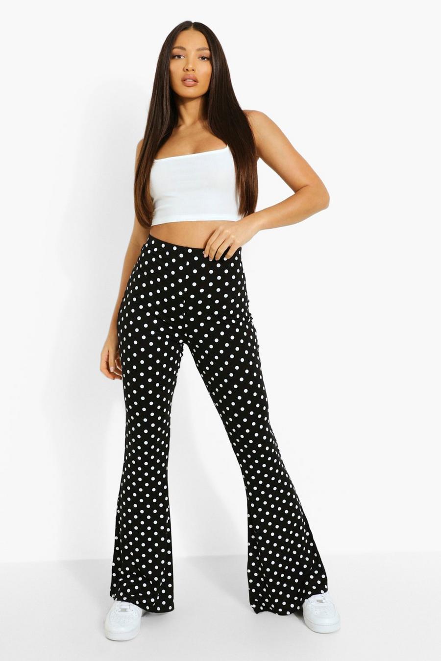 Black Tall Jersey Polka Dot Print Flared Trousers image number 1