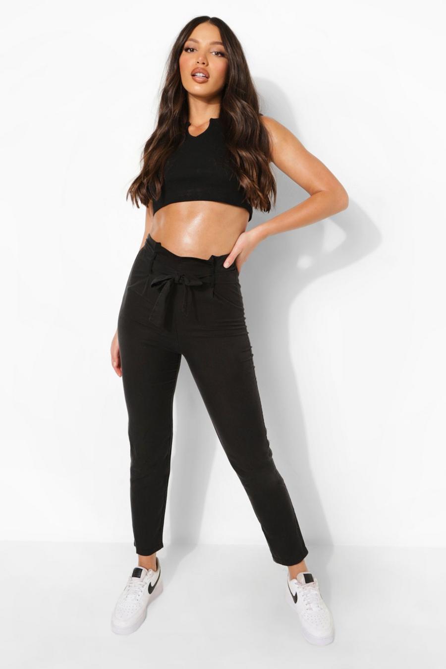 Black Tall Belted Pleat Front Denim Cropped Trouser image number 1