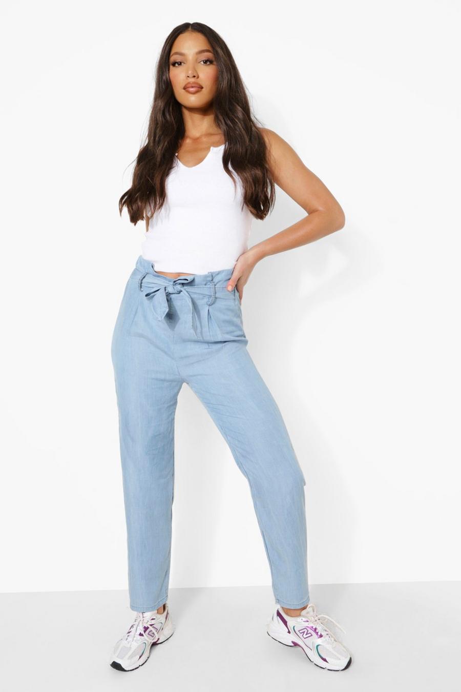Light blue Tall Belted Pleat Front Denim Cropped Pants image number 1