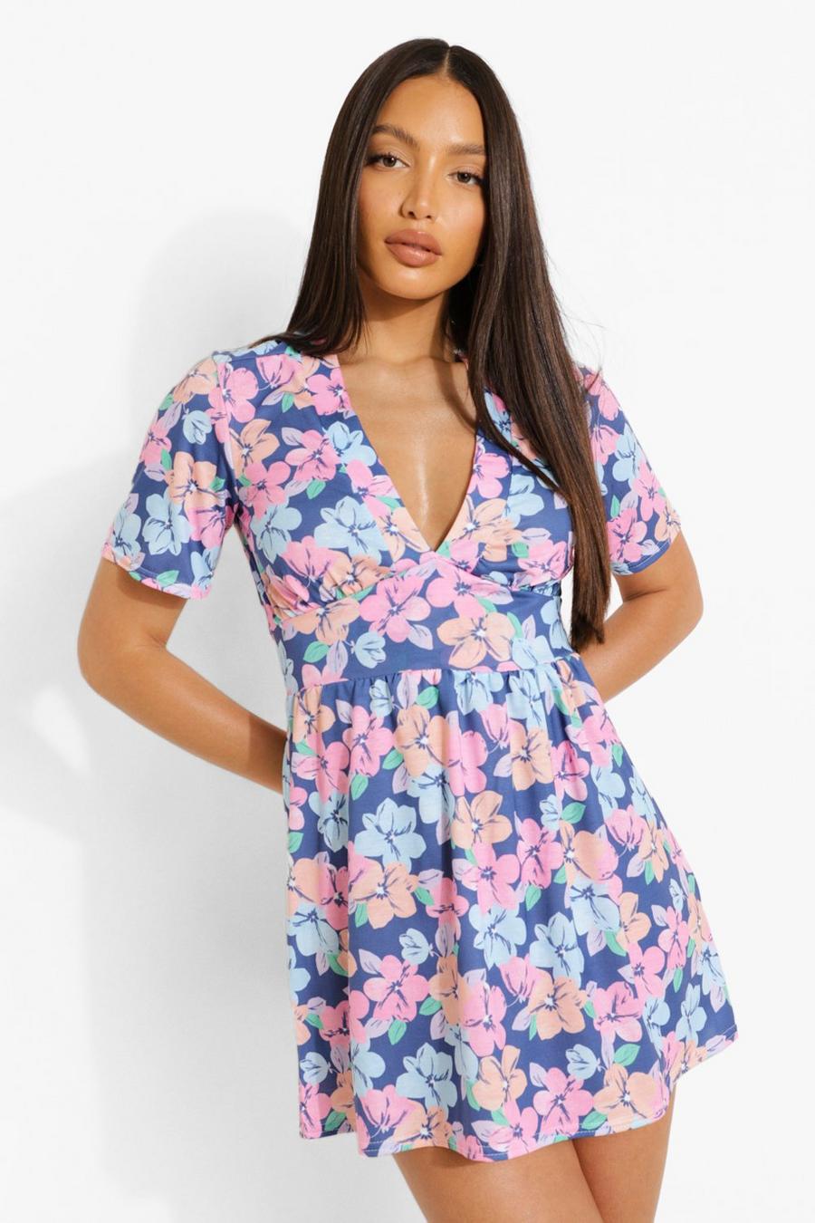 Blue Tall Floral Printed Mini Dress image number 1