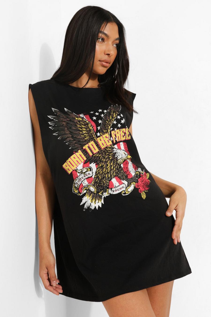 Black Tall 'Born To Be Free' Graphic T-Shirt Dress image number 1