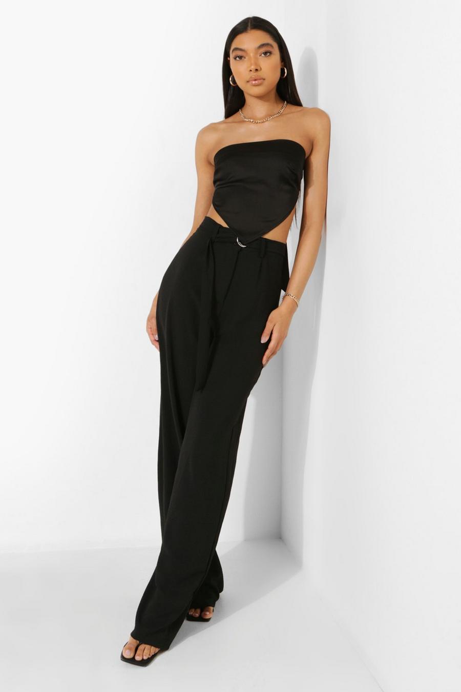 Black Tall Linen Look Belted Wide Leg Pants image number 1