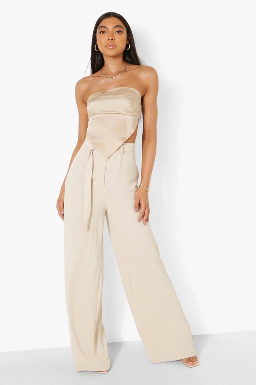 Stone Tall Linen Look Belted Wide Leg Pants image number 1