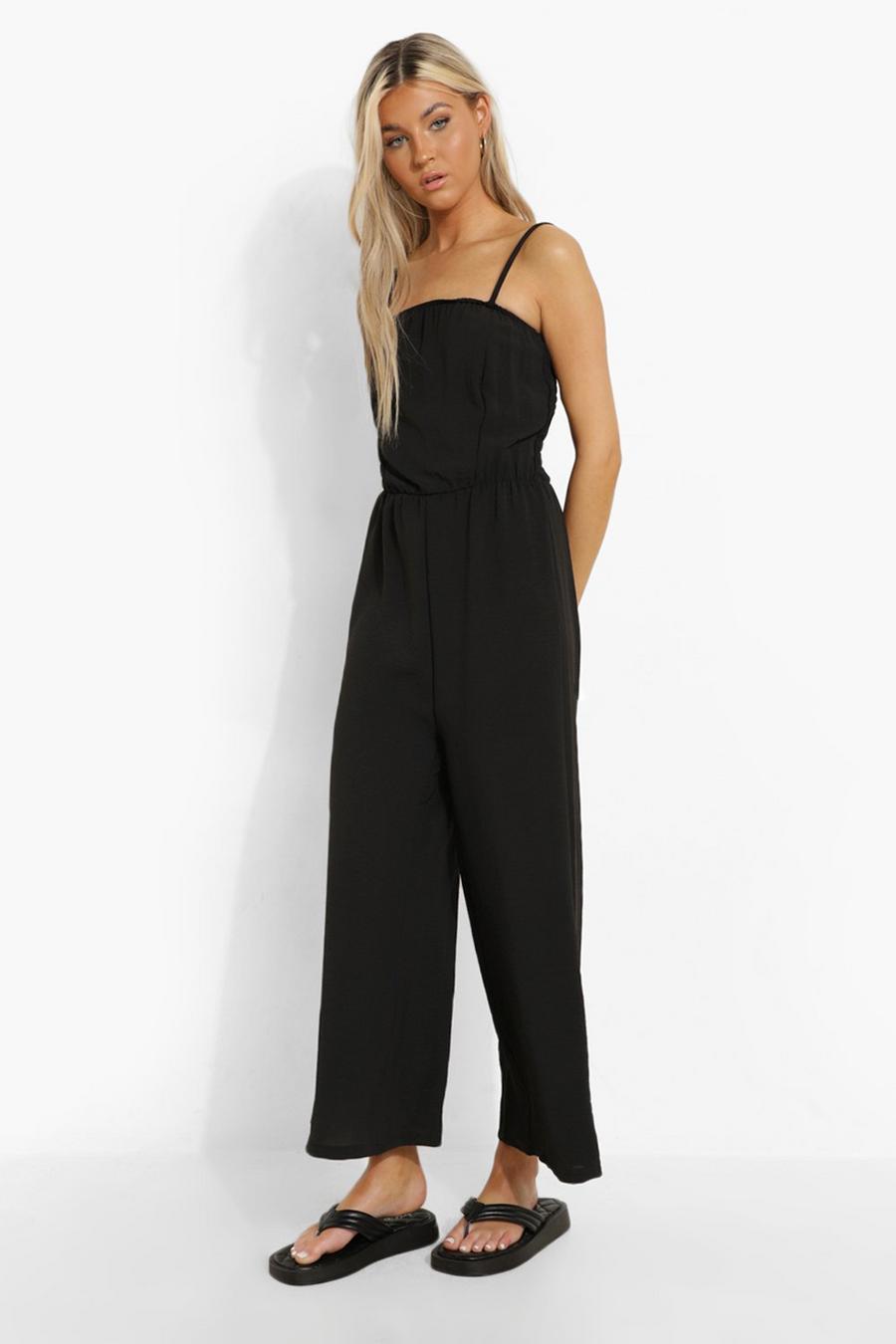 Black Tall Linen Look Cami Culotte Jumpsuit image number 1