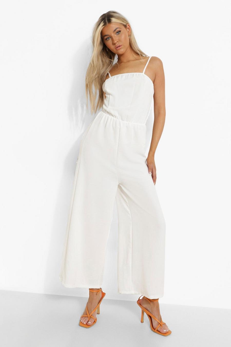 Mono estilo culotte estilo camisola de efecto lino Tall, Blanco image number 1