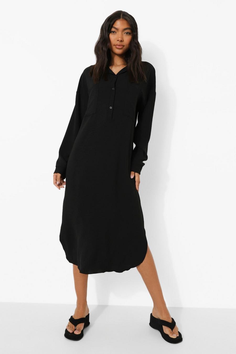 Black Tall Linen Look Midi Shirt Dress image number 1