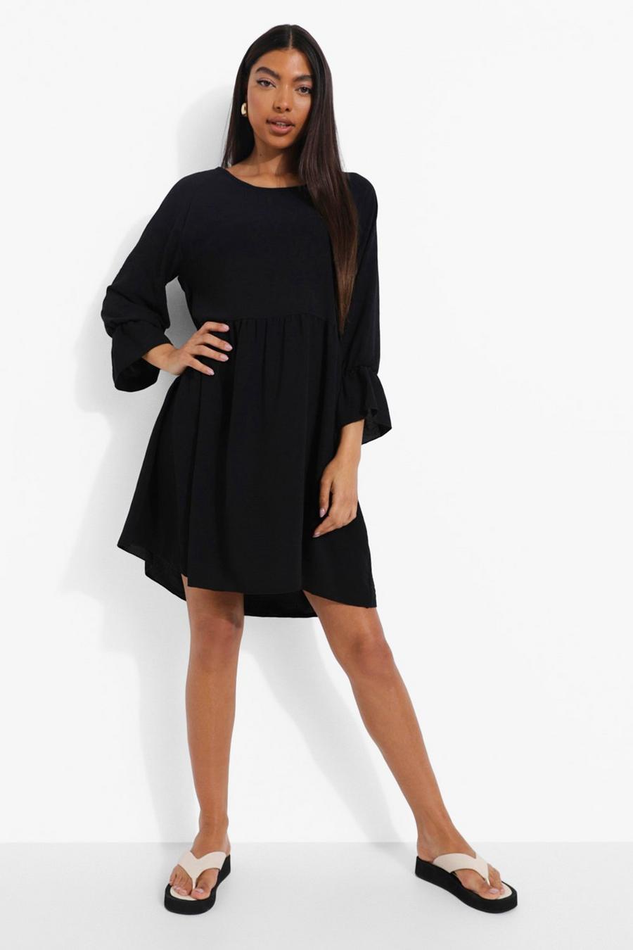 Black Tall Linen Look Boxy Smock Dress image number 1