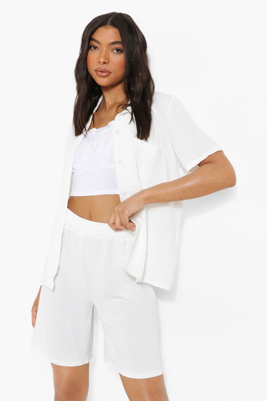 White Tall Linen Look Longline Tailored Shorts image number 1