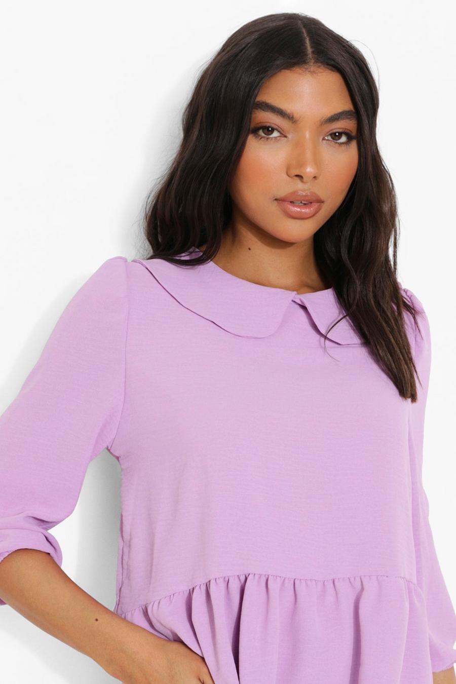 Lilac Tall Linen Look Collar Smock Top image number 1