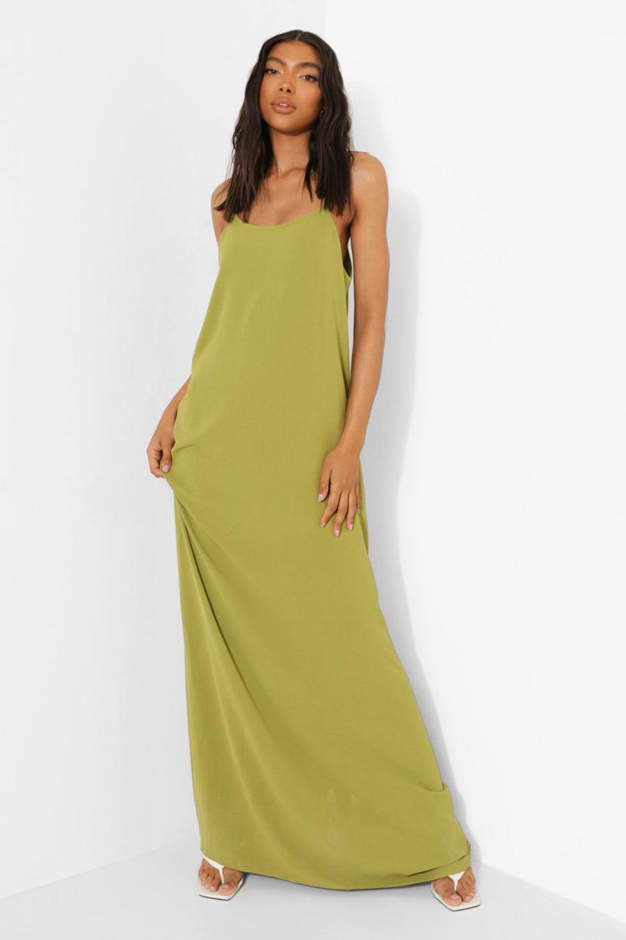 Chartreuse Tall Linen Look Caged Back Maxi Dress image number 1