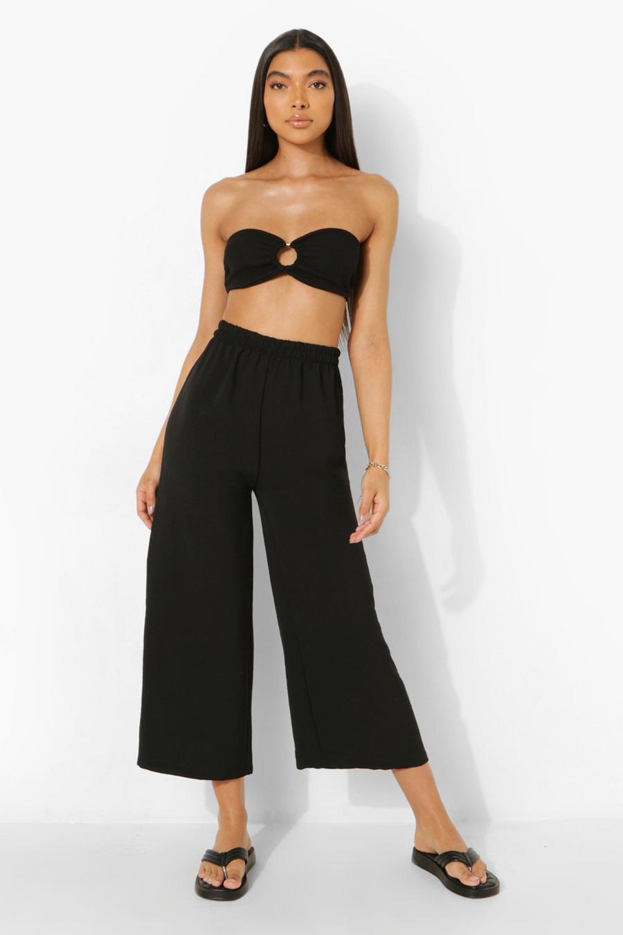 Black Tall Linnen Look Wide Leg Culottes image number 1